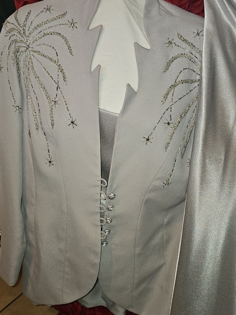 Shahani Polyester Silver Embellished Jacket (8) & Matching Shiny Skirt (12)